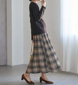 RANAN（ラナン）の「シフォンプリーツマキシスカート（ロングスカート）」｜ベージュ系チェック