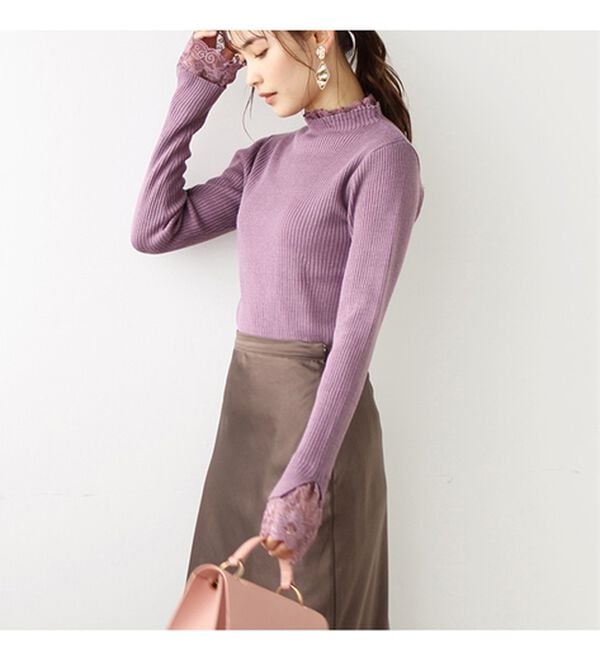 GeeRA（ジーラ）の「大人可愛い！レースが上品なハイネックニット（ニット・セーター）」｜詳細画像