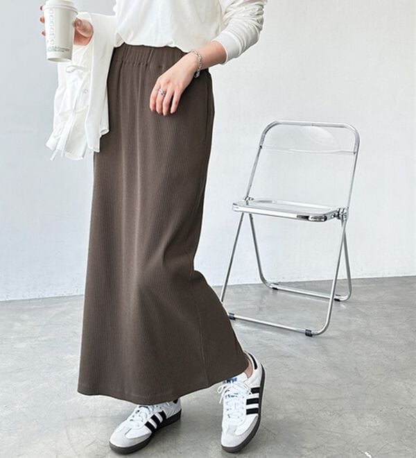 GeeRA（ジーラ）の「【着回し力◎】楽ちんすっきり見え！リブロングスカート（ロングスカート）」｜詳細画像