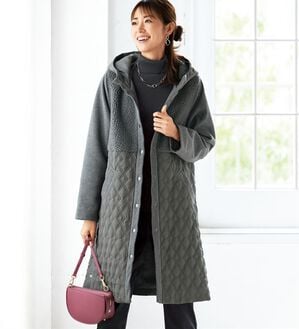 BELLUNA（ベルーナ）の「おしゃれの主役ボア中わた切替ロングコート（ロングコート）」｜詳細画像