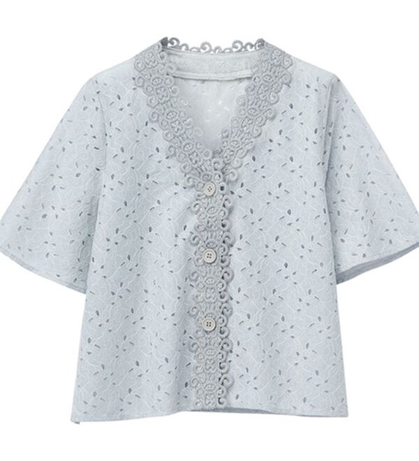 RANAN（ラナン）の「レースコンビブラウス（ブラウス）」｜サックス