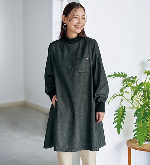 BELLUNA（ベルーナ）の「＜＆ｃｏｃｏｃｈｉ＞デニム素材リブ使いチュニック（チュニック）」｜黒