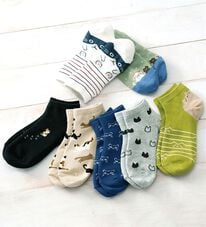 「【７柄組】毎日いっしょ猫スニーカー丈ソックス（靴下・ストッキング）」