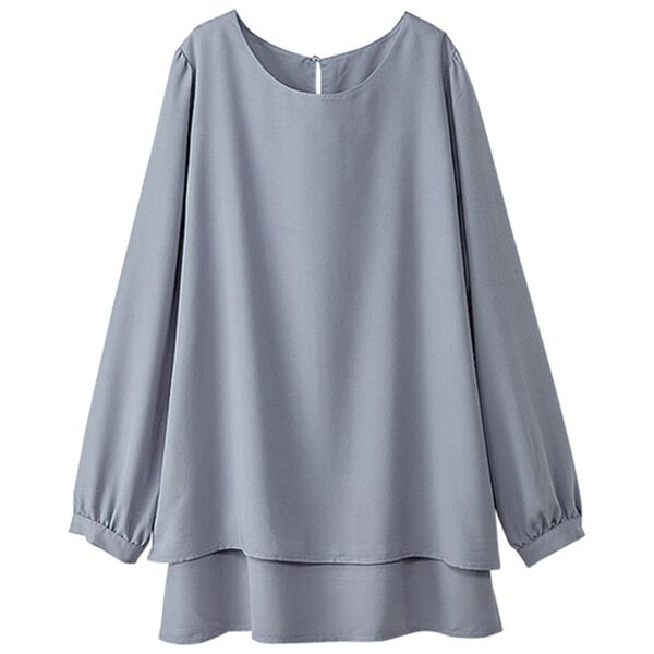 BELLUNA（ベルーナ）の「お手入れ簡単で嬉しいイージーケアブラウス（ティアード）（ブラウス）」｜サックス