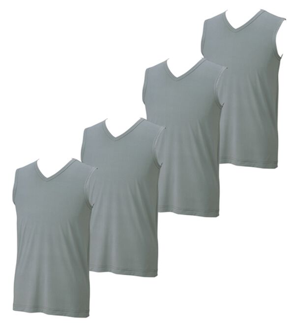 「【４枚組】氷撃冷感（Ｒ）ヒエサラインナー（メンズ肌着・インナーウェア）」｜グレー4枚組 スリーブレスV首
