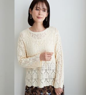 BELLUNA（ベルーナ）の「リボン柄透かし編ニットプルオーバー（ニット・セーター）」｜アイボリー