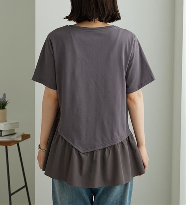 BELLUNA（ベルーナ）の「異素材使い裾アシメデザインチュニック（チュニック）」｜詳細画像