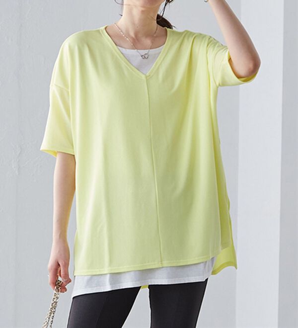 RANAN（ラナン）の「レイヤード風ニットソー半袖チュニック（チュニック）」｜詳細画像