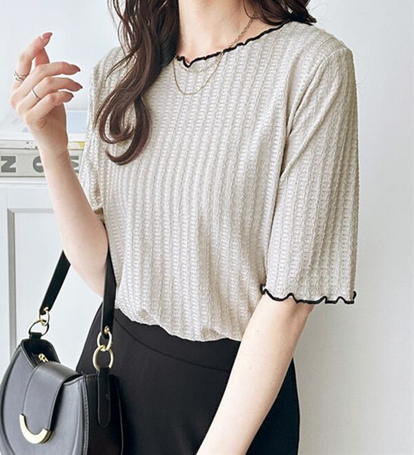 GeeRA（ジーラ）の「配色メロー５分袖表面感カットソー（カットソー）」｜詳細画像