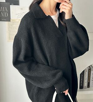 GeeRA（ジーラ）の「スキッパーポロ衿ニットトップス（ニット・セーター）」｜ブラック