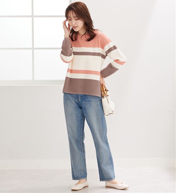 BELLUNA（ベルーナ）の「【暮らし快適ニット】ミラノリブ配色ボーダーニットプルオーバー（ニット・セーター）」｜詳細画像