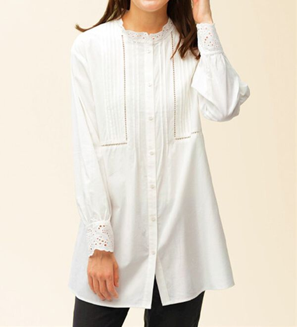 BELLUNA（ベルーナ）の「上品に着映える！衿＆袖レース切替シャツチュニック（チュニック）」｜詳細画像