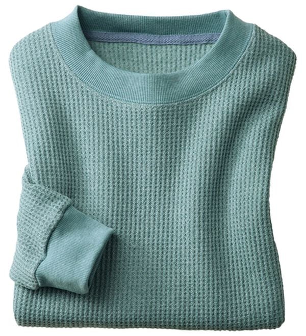 「＜シンプル＆プラス＞裏起毛ワッフルロングＴシャツ（メンズＴシャツ）」｜サックス