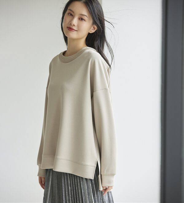 RANAN（ラナン）の「＜ＨＳ＞編立衿ポイントきれいめスウェット（カットソー）」｜ベージュ