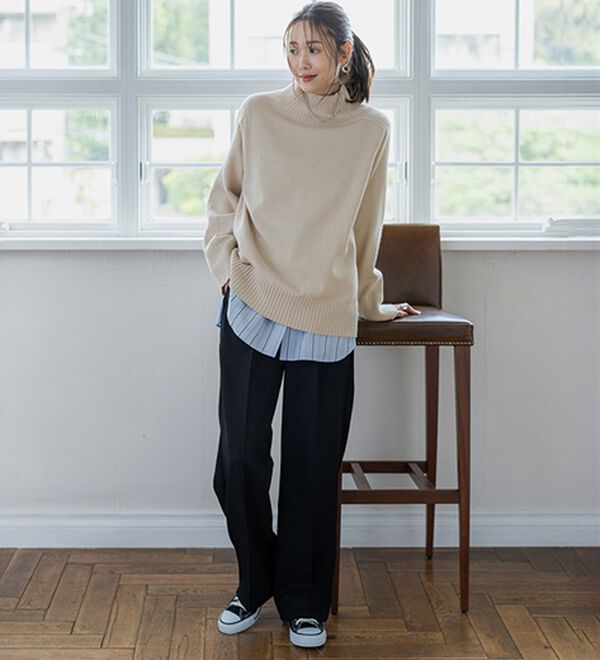 BELLUNA（ベルーナ）の「トレーナーがカジュアルすぎる方に！洗えるリブハイネックニット（ニット・セーター）」｜詳細画像