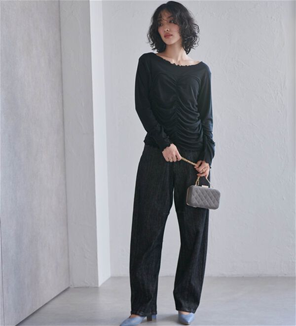 RANAN（ラナン）の「ギャザーデザインシアーTシャツ（Tシャツ）」｜詳細画像