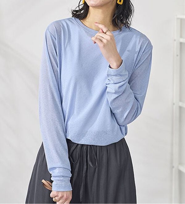 BELLUNA（ベルーナ）の「透けすぎない！シアー素材クルーネックプルオーバー（カットソー）」｜詳細画像