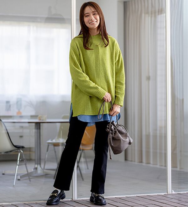 BELLUNA（ベルーナ）の「【選べる裏起毛】静電気防止！ヘリンボーンブーツカットパンツ（フルレングスパンツ）」｜詳細画像