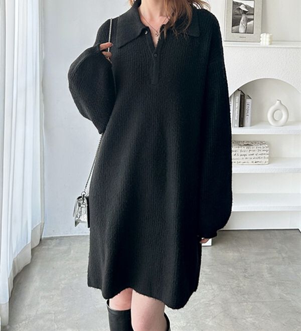 GeeRA（ジーラ）の「ポロ衿ミニニットワンピース（ニットワンピース）」｜詳細画像