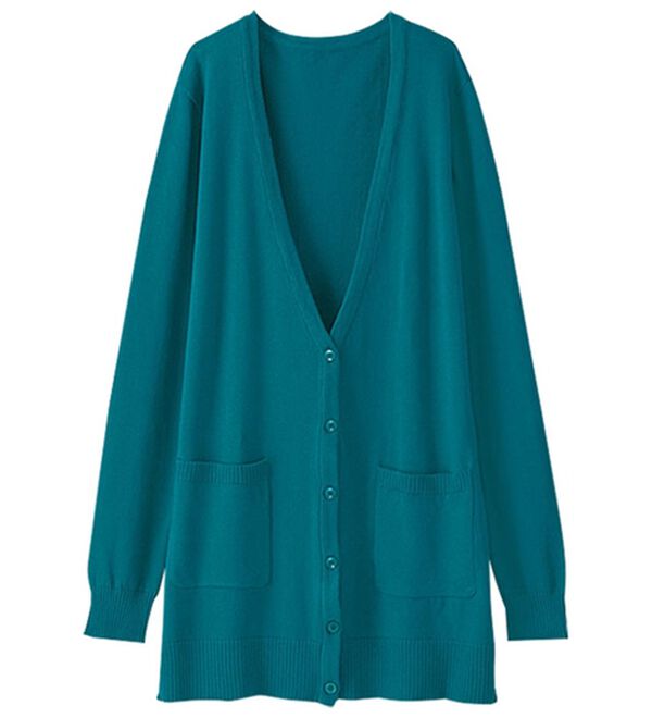 BELLUNA（ベルーナ）の「ヨレにくい！綿１００％ニットカーディガン（ニットカーディガン）」｜エメラルドグリーン