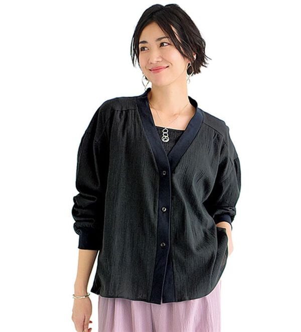 BELLUNA（ベルーナ）の「綿１００％シアー素材楊柳カーディガン（その他カーディガン）」｜黒