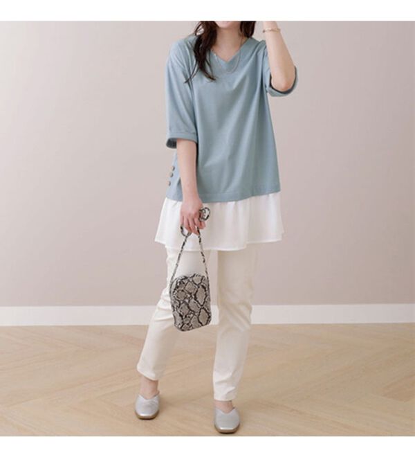 BELLUNA（ベルーナ）の「かのこ素材裾ボタン重ね着風チュニック（チュニック）」｜詳細画像