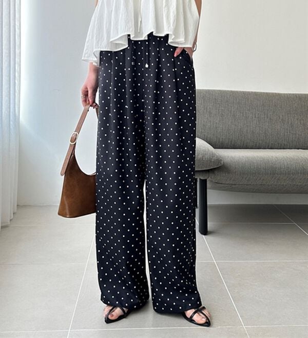 GeeRA（ジーラ）の「【体型カバー】上品なのにラクちんワイドパンツ（フルレングスパンツ）」｜ブラック&times;ホワイトドット