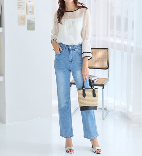 alotta（アロッタ）の「配色楊柳シアーブラウス（ブラウス）」｜詳細画像