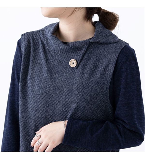 BELLUNA（ベルーナ）の「杢調テレコ素材衿デザインアンサンブル（アンサンブル）」｜詳細画像