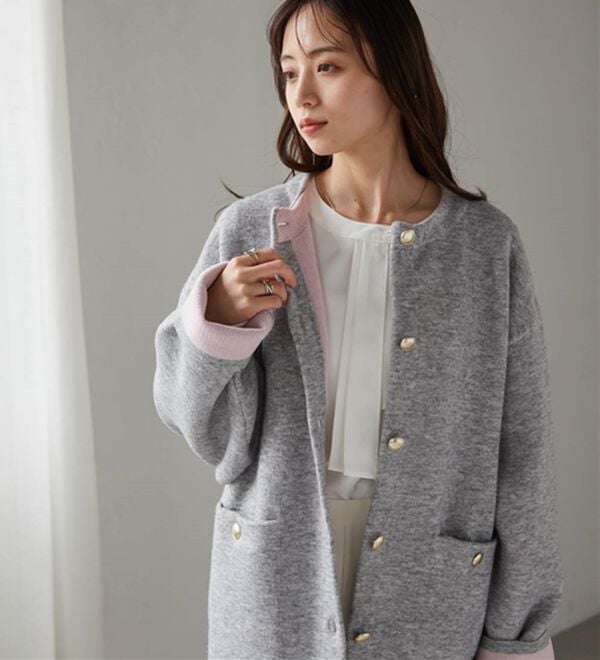 RANAN（ラナン）の「裏配色ゴールド調ボタンニットコーディガン（ニットカーディガン）」｜詳細画像