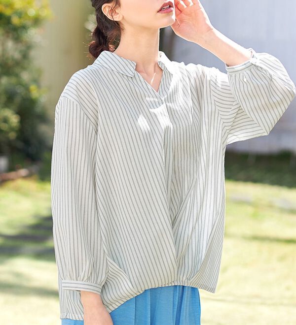 【N】ページ　　リクエスト商品のため 衿付き裾タックスキッパーブラウス - ベルーナ【公式】