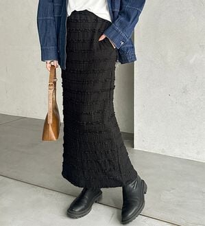 GeeRA（ジーラ）の「すっきりオシャレ見え！ジャカードレースタイトスカート（ロングスカート）」｜ブラック