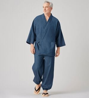 「日本の伝統服デニム作務衣（メンズ和装・浴衣・和装グッズ）」｜インディゴブルー(単品)