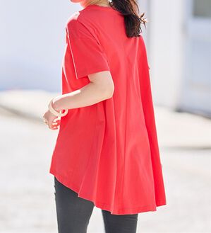 RANAN（ラナン）の「＜ＢＣ＞綿１００％ひんやりフレアーシルエットチュニック（カットソー）」｜オレンジレッド