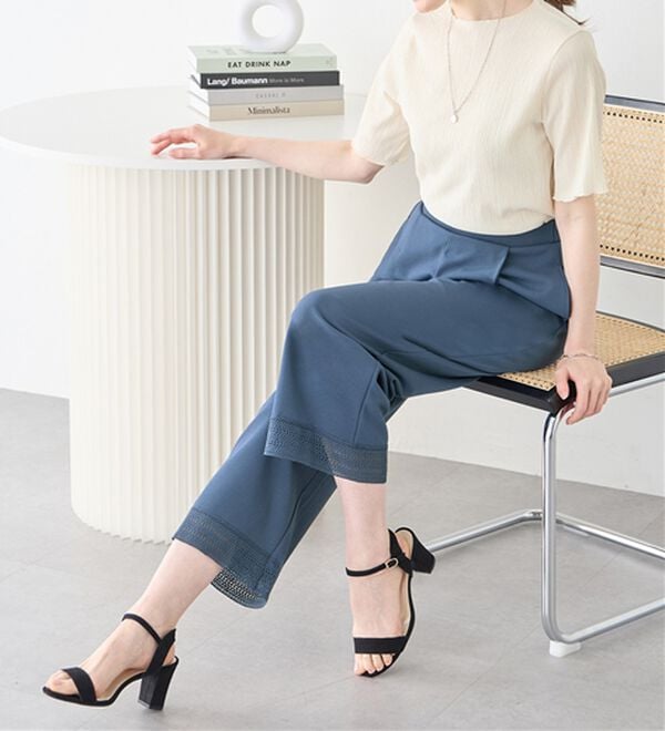 alotta（アロッタ）の「【４つの機能付】ひんやり裾レース楽ちんストレートパンツ（ワイドパンツ・ガウチョ）」｜詳細画像