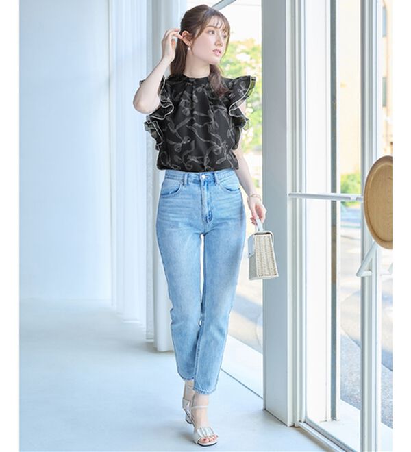 alotta（アロッタ）の「リボン柄フリル袖ブラウス（ブラウス）」｜詳細画像