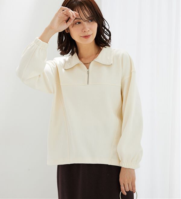 BELLUNA（ベルーナ）の「異素材使いハーフジッププルオーバー（カットソー）」｜詳細画像