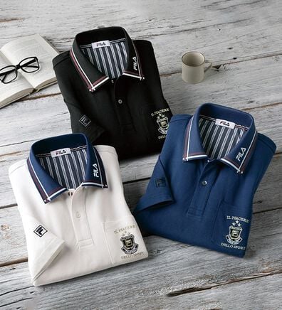 「【３色組】＜フィラ＞エレガント胸刺しゅう５分袖ポロ（メンズポロシャツ）」