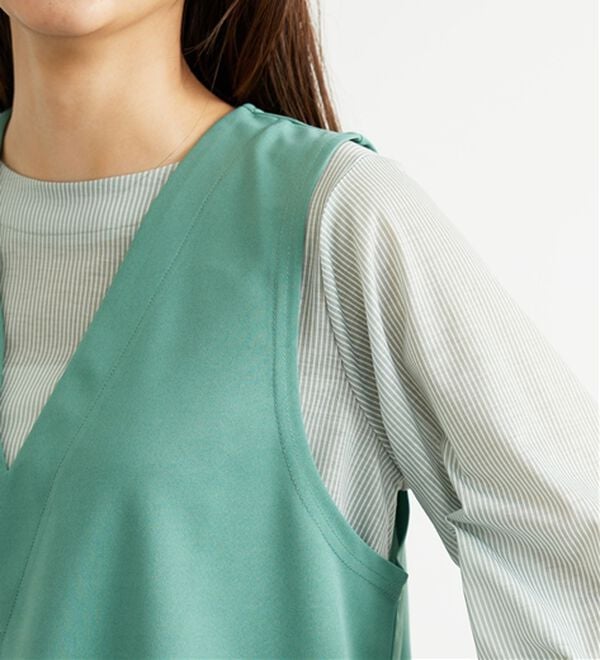 BELLUNA（ベルーナ）の「【2点セット】ストライプシャツ&times;ベストアンサンブル（アンサンブル）」｜詳細画像