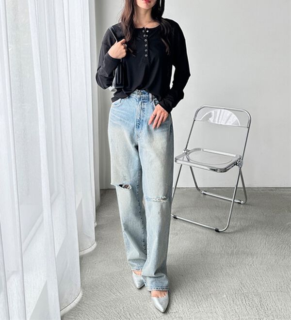 GeeRA（ジーラ）の「前後２ＷＡＹシアースラブヘンリーネックカットソー（カットソー）」｜詳細画像