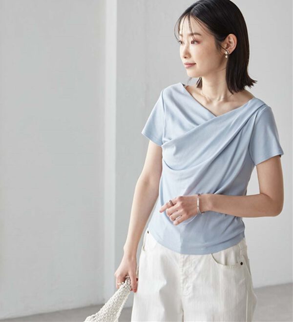 RANAN（ラナン）の「【ひんやり/UV対策】上品ドレープリブTシャツ（カットソー）」｜詳細画像