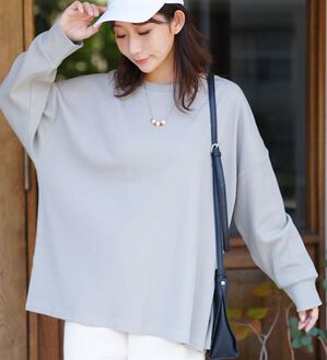 A HAPPY MARILYN（アハッピーマリリン）の「【Ｌ～８Ｌ】コットン１００％ 楽にのびる ワッフルシリーズ ゆったりプルオーバー（Tシャツ）」｜グレー