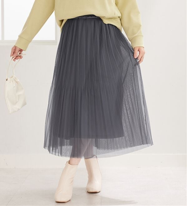 BELLUNA（ベルーナ）の「チュール素材プリーツスカート（ロングスカート）」｜詳細画像