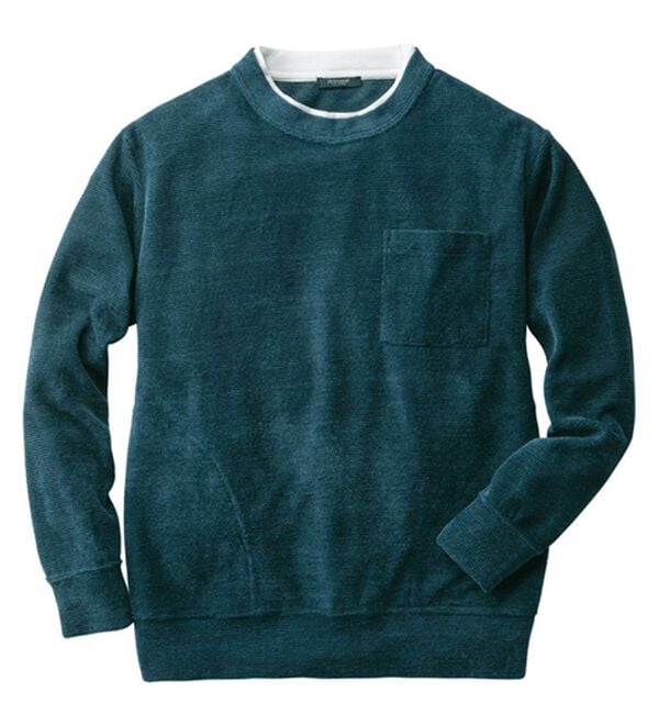 「１枚で様になるニットトレーナー（メンズトレーナー）」｜ブルー