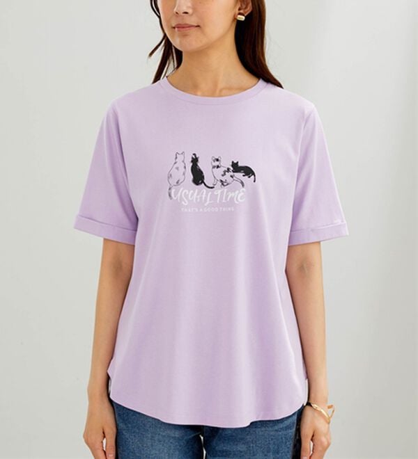 BELLUNA（ベルーナ）の「綿１００％着映えネコ柄プリントＴシャツ（Tシャツ）」｜詳細画像