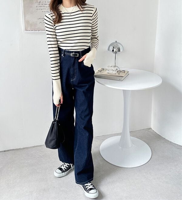 GeeRA（ジーラ）の「指穴配色デザイン柔らかリブニット（ニット・セーター）」｜詳細画像