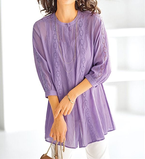 BELLUNA（ベルーナ）の「シアー素材マーガレットレース使いチュニック（チュニック）」｜ラベンダー