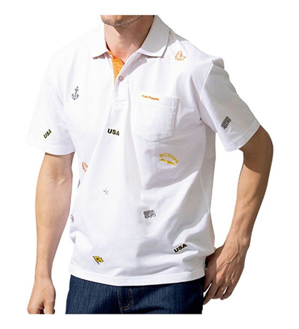 「＜ハッシュパピー＞マリンモチーフ飛び柄刺しゅうポロシャツ（メンズポロシャツ）」｜詳細画像