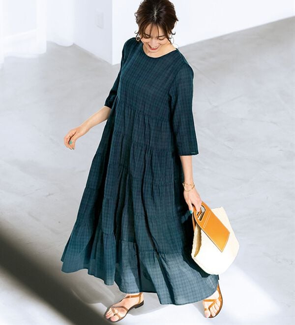 BELLUNA（ベルーナ）の「ワッシャー素材チェック柄ふんわりワンピース（その他ワンピース）」｜詳細画像