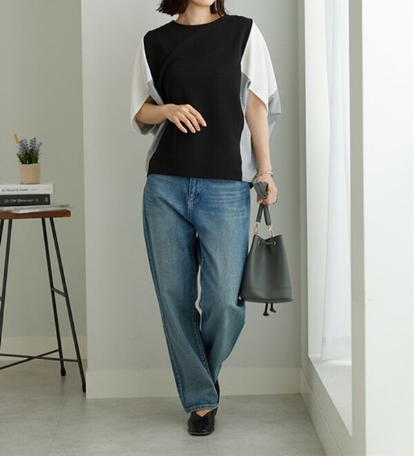 BELLUNA（ベルーナ）の「ストライプ配色切替ドルマンプルオーバー（カットソー）」｜詳細画像